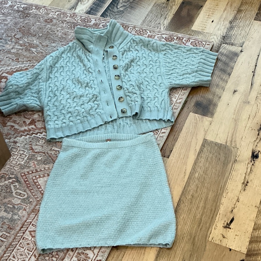 Free People Light Blue Cable Knit Sweater Set